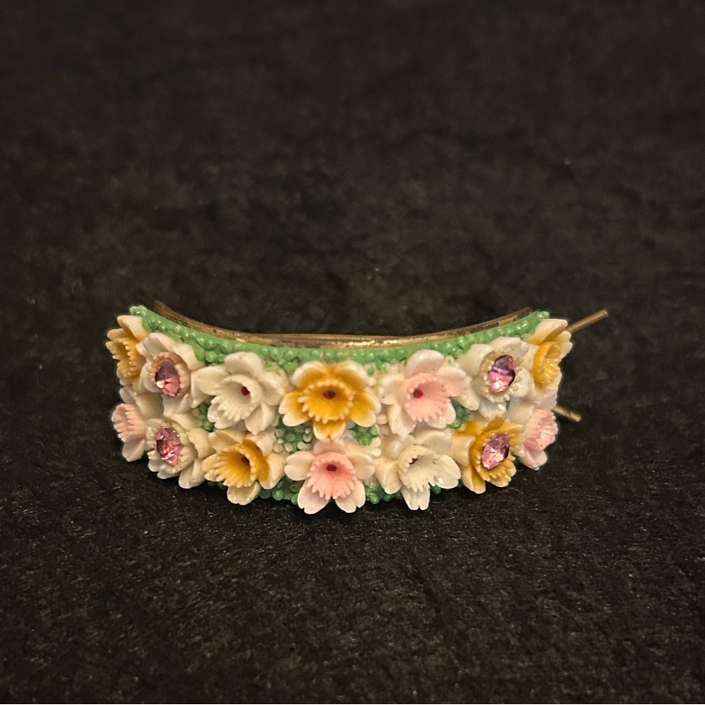 VINTAGE Celluloid Floral Barrette/Ponytail Holder